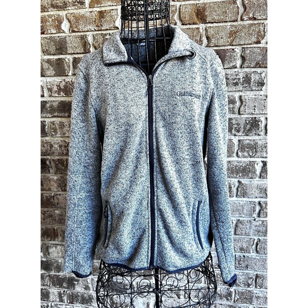 Vintage Ladies  Gulfstream Cardigan Large Sweater Gray Front Zip Embroid…